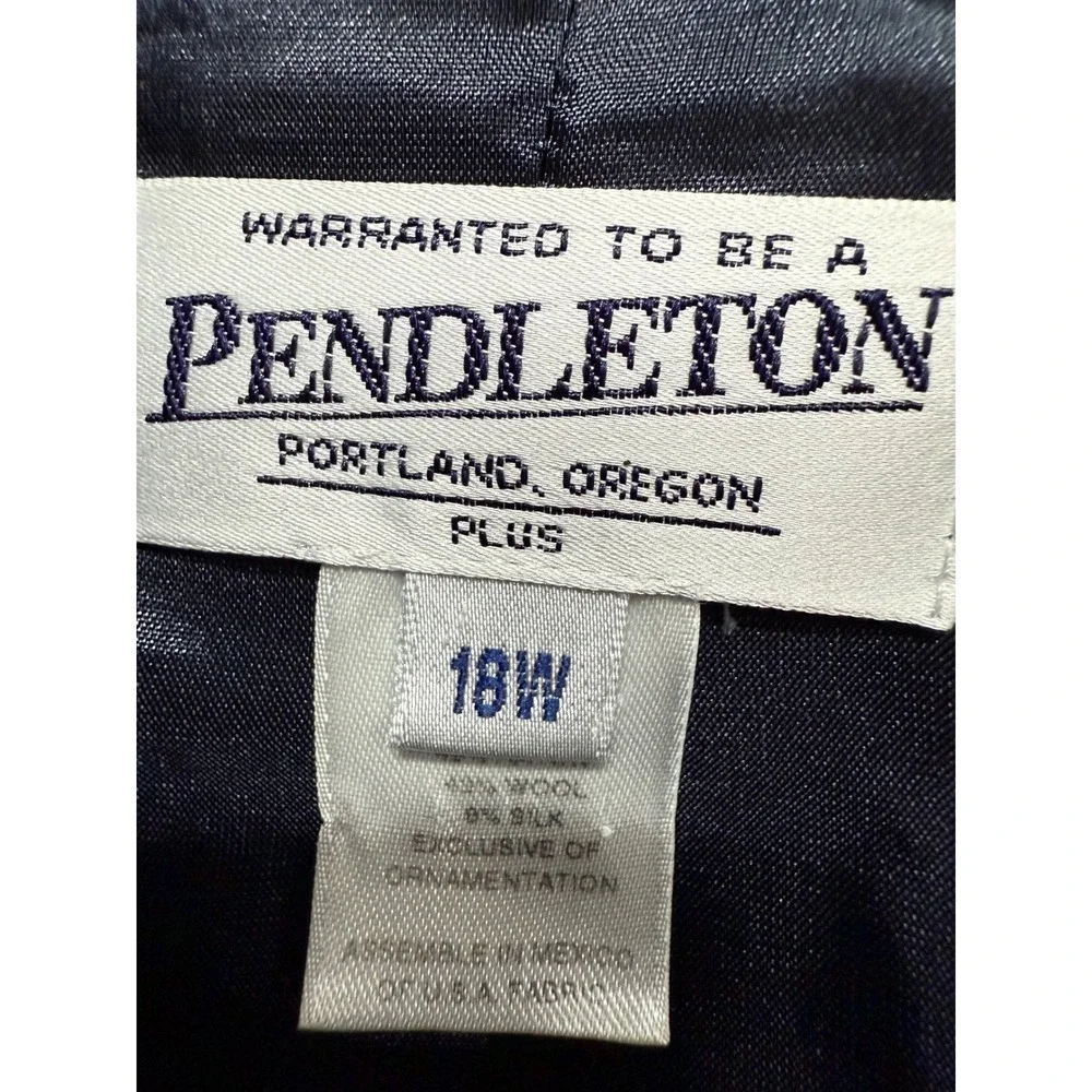 Pendleton Plus Size Blue White Rayon Wool Silk Blazer Coat Jacket Size 18